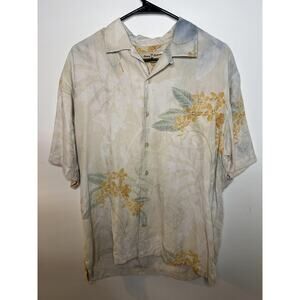 Tommy Bahama Shirt Mens Medium Yellow Floral Silk Hawaiian Camp Button Up